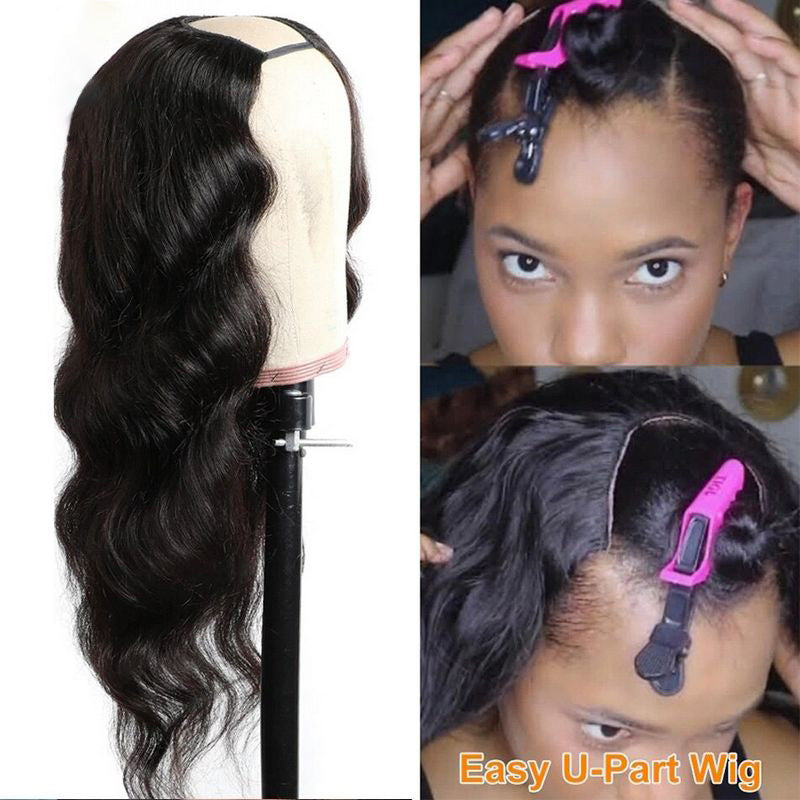 U Part Wig Body Wave Human Hair Wigs(18inch)2x4 U Part Wigs for Black Women  Brazilian U Part Human Hair Glueless Full Head Clip in Half Wig U Shape 18  Inch u part